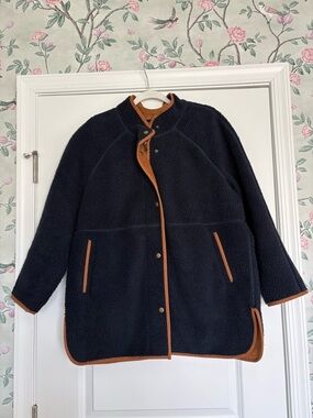 EUC Old Navy Long Sherpa Faux-Suede Lined Coat Size LP
